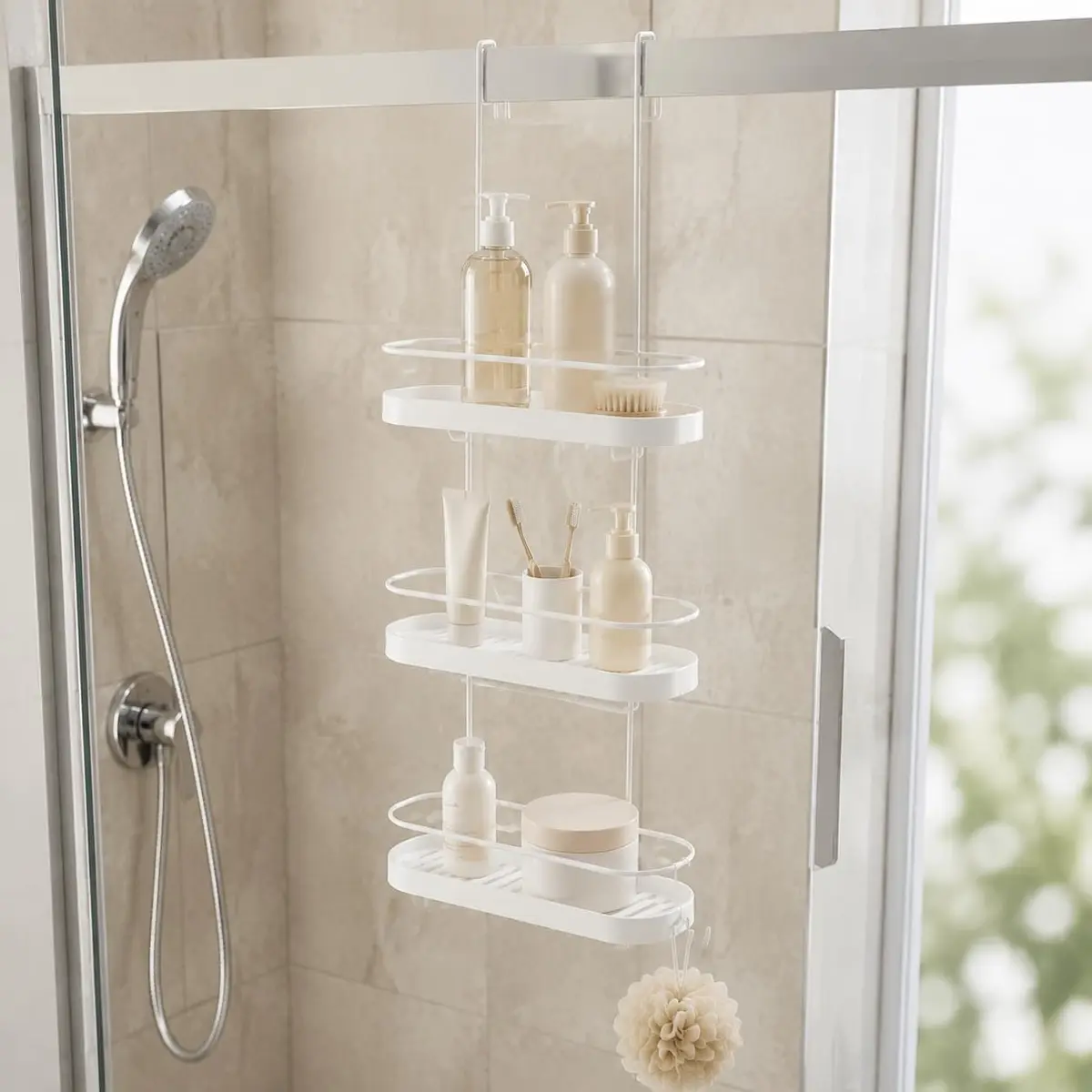 Suporte Porta Shampoo 3 Andares para Box Banheiro sem Furo(Branco) | Suporte de shampoo com 3 andares para box, encaixe sem furo, com drenagem de água e estrutura resistente