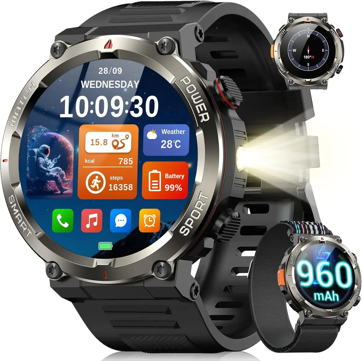 Smartwatch Militar Blackview - Bateria 100 Dias, Lanterna LED, Bússola, 150+ Modos Esportivos, IP68, Chamadas Bluetooth - iOS/Android