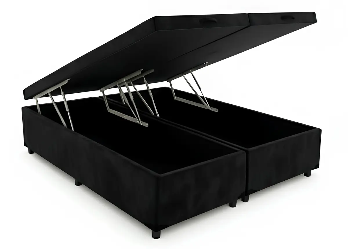 Cama Queen Base Box Baú Bi-partida 79 Suede Blindada Resistente (Preto)