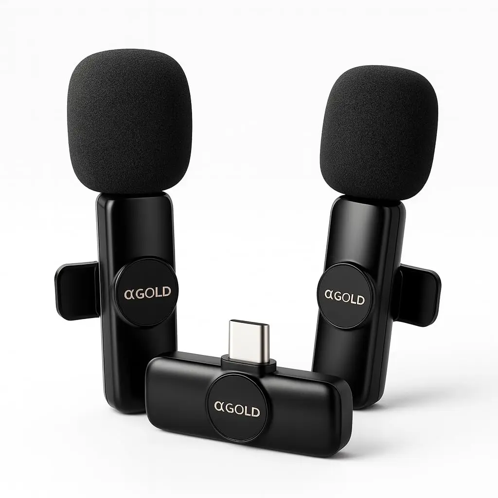 Microfone de Lapela Sem Fio Duplo USB-C MCF-07, Kit com 2 Microfones Plug & Play para Android USB-C e iPhone com USB-C Compatível, até 20 m, para Entrevista, Aula e Podcast