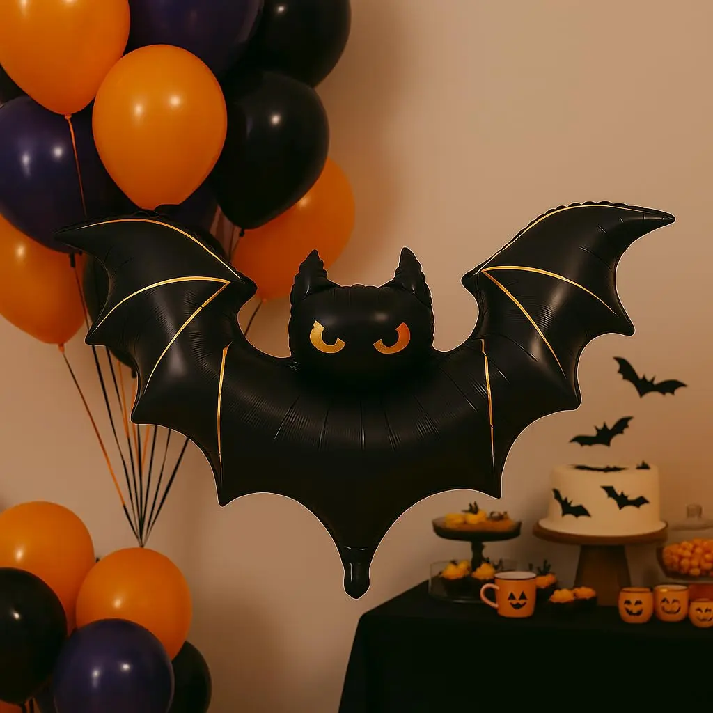 Balão Halloween Morcego Preto Metalizado Foil Cartelado