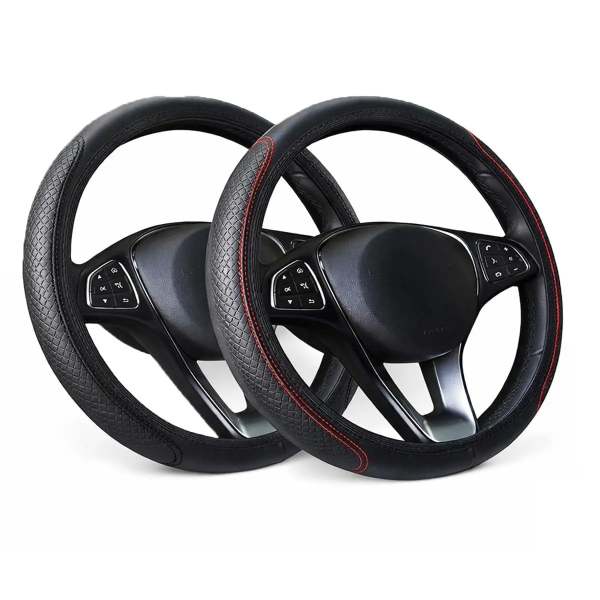 Capa de Volante de Carro Universal em Couro PU Antiderrapante Conforto Premium Proteção Automotivo (Linha Vermelha)