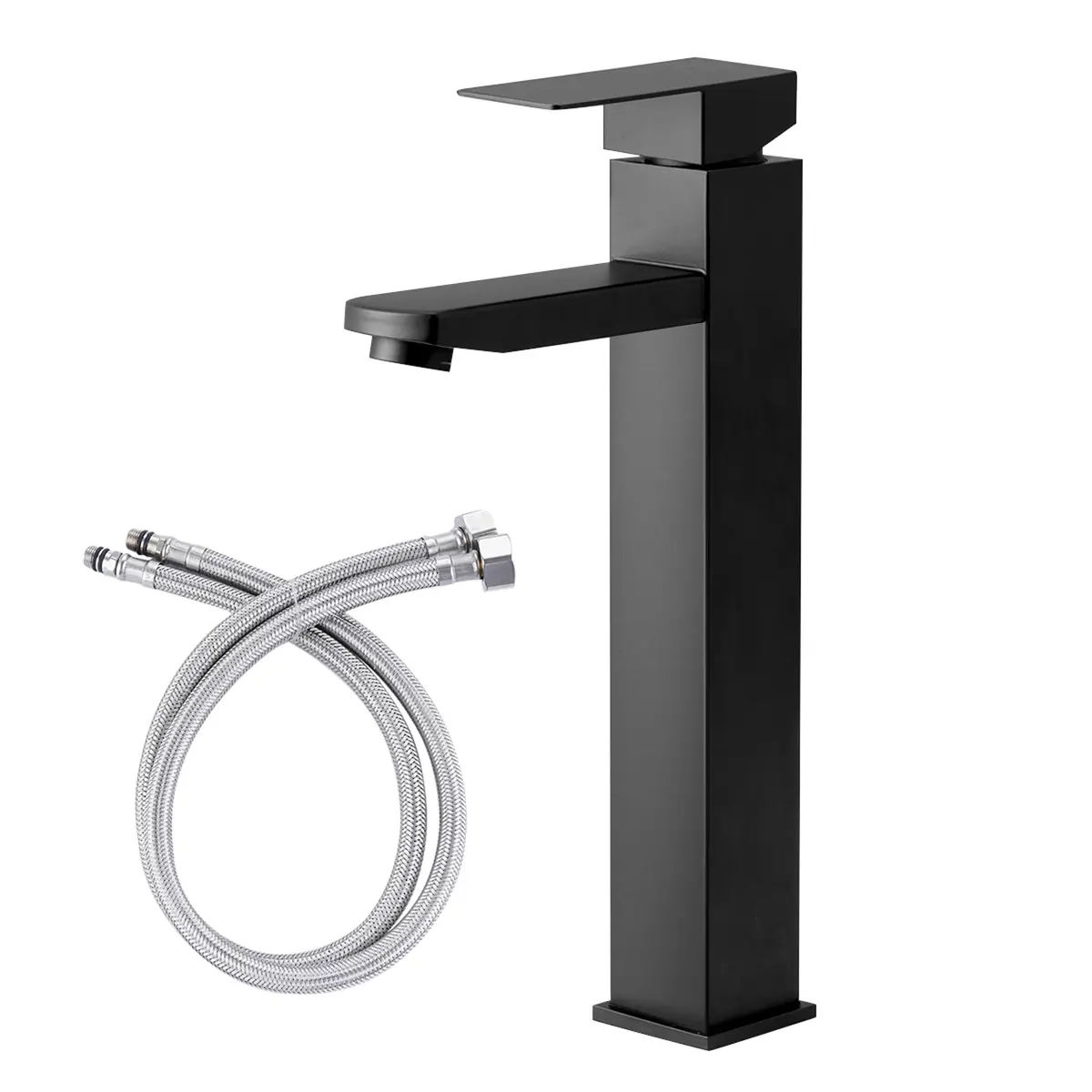 Torneira de Banheiro Bancada, Aço Inox 304 Preta, Quadrada 1/4 Volta