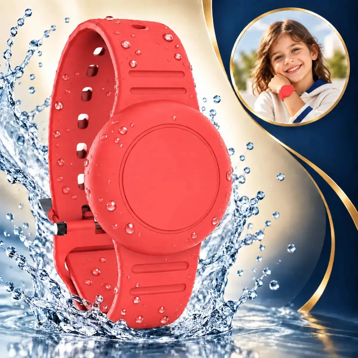 Pulseira Compatível Suporte Para Rastreador Airtag Silicone Impermeável Com Tampa Cor VERMELHO - 1