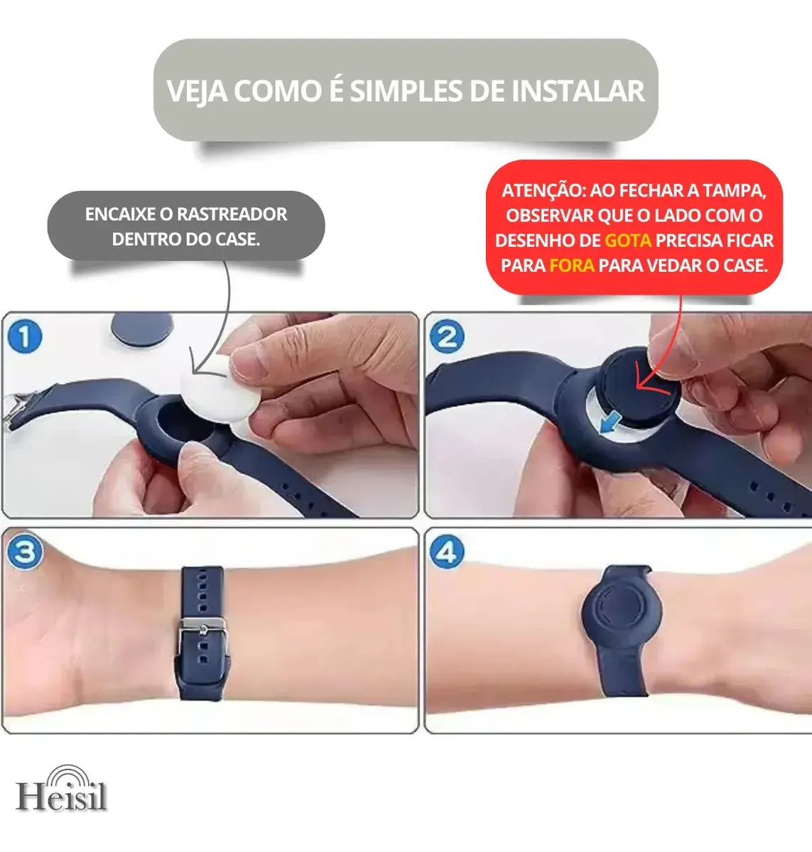 Pulseira Compatível Suporte Para Rastreador Airtag Silicone Impermeável Com Tampa Cor VERMELHO thumbnail 4