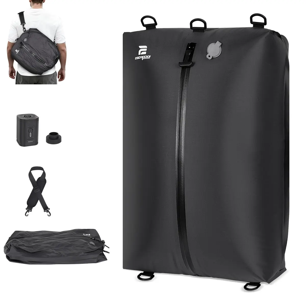 ESCRODOI Sacos a Vacuo para Mala com Bomba, 38L Grande Capacidade | Impermeável IP67, Reutilizável, Ocupa Pouco Espaço, Ideal para Malas, Mochilas e Organização Doméstica, Preto - 1