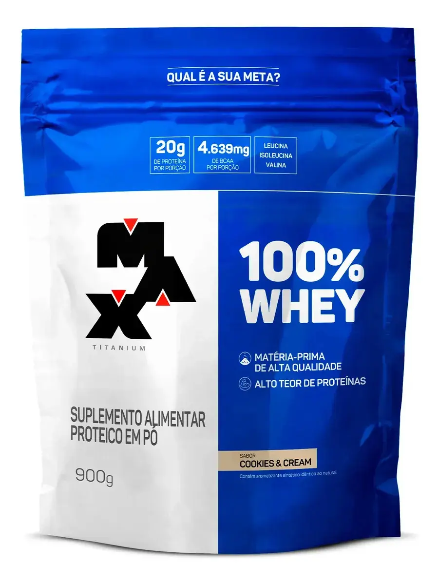 100% Whey 900g Refil Max Titanium Whey Concentrado Sabor Cookies & cream - 1