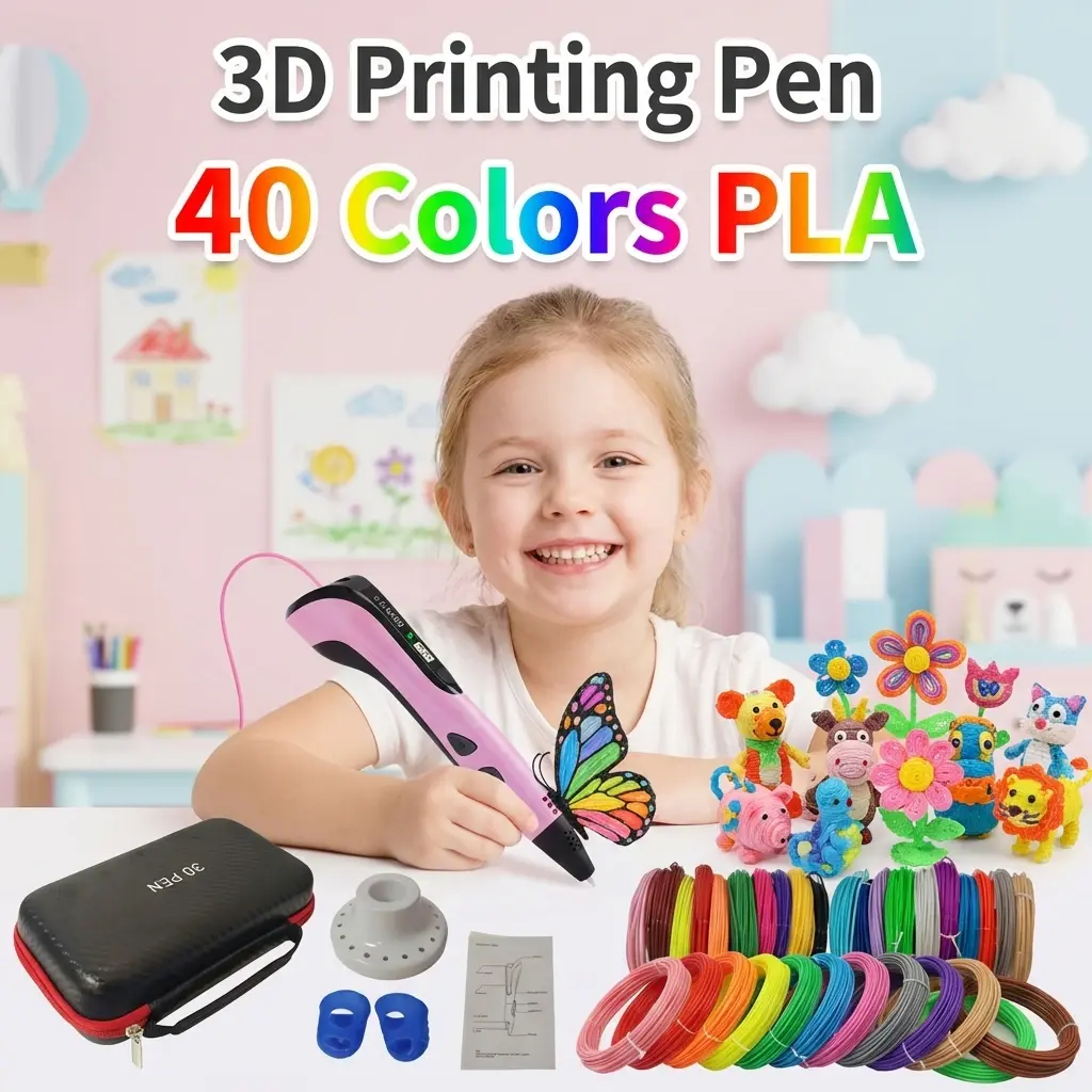 Caneta 3D para Impressão 3D, 40 Cores, Filamento PLA de 1,75mm, Desenho DIY para Crianças, Presentes de Aniversário para Meninos e Meninas com Estojo de Viagem - 1