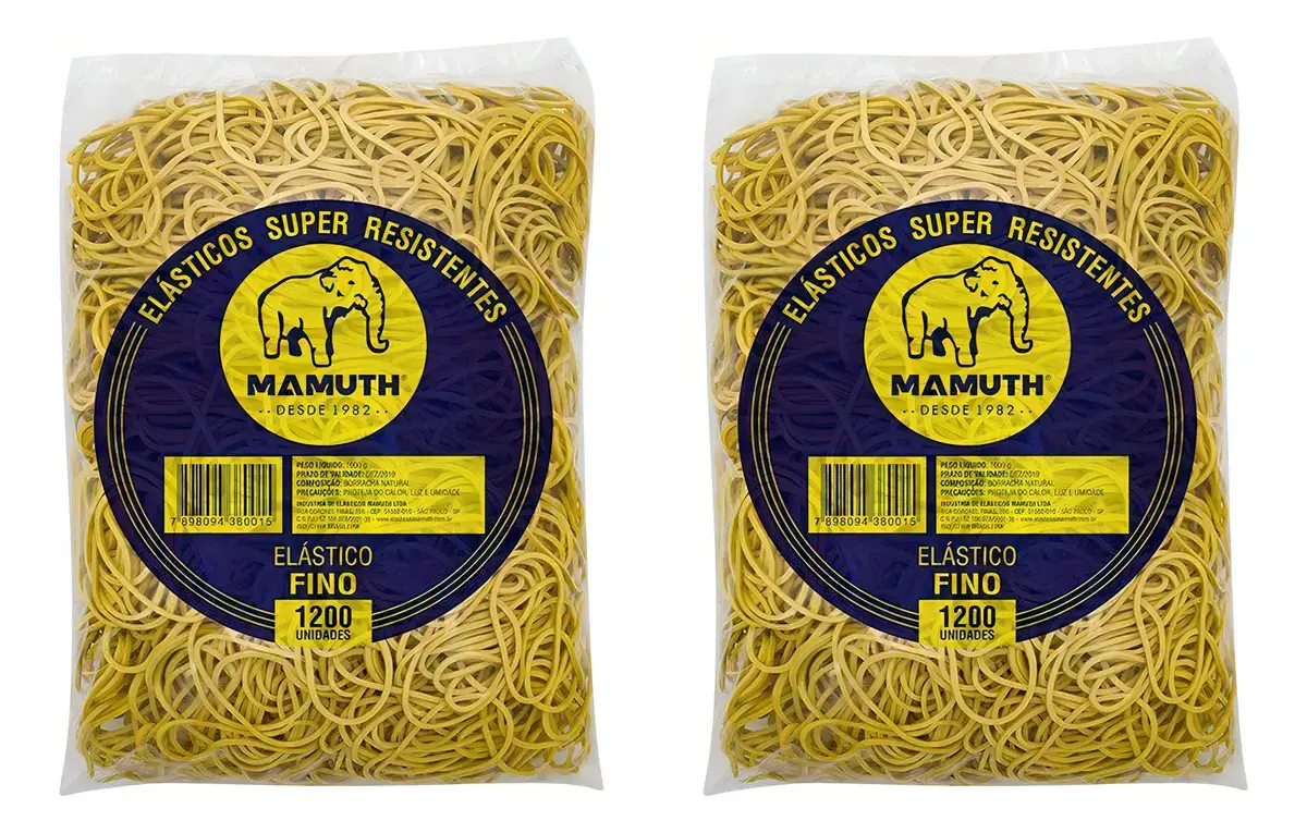 Kit 2 Elásticos de Dinheiro Mamuth Fino Amarelo 1kg 1200un