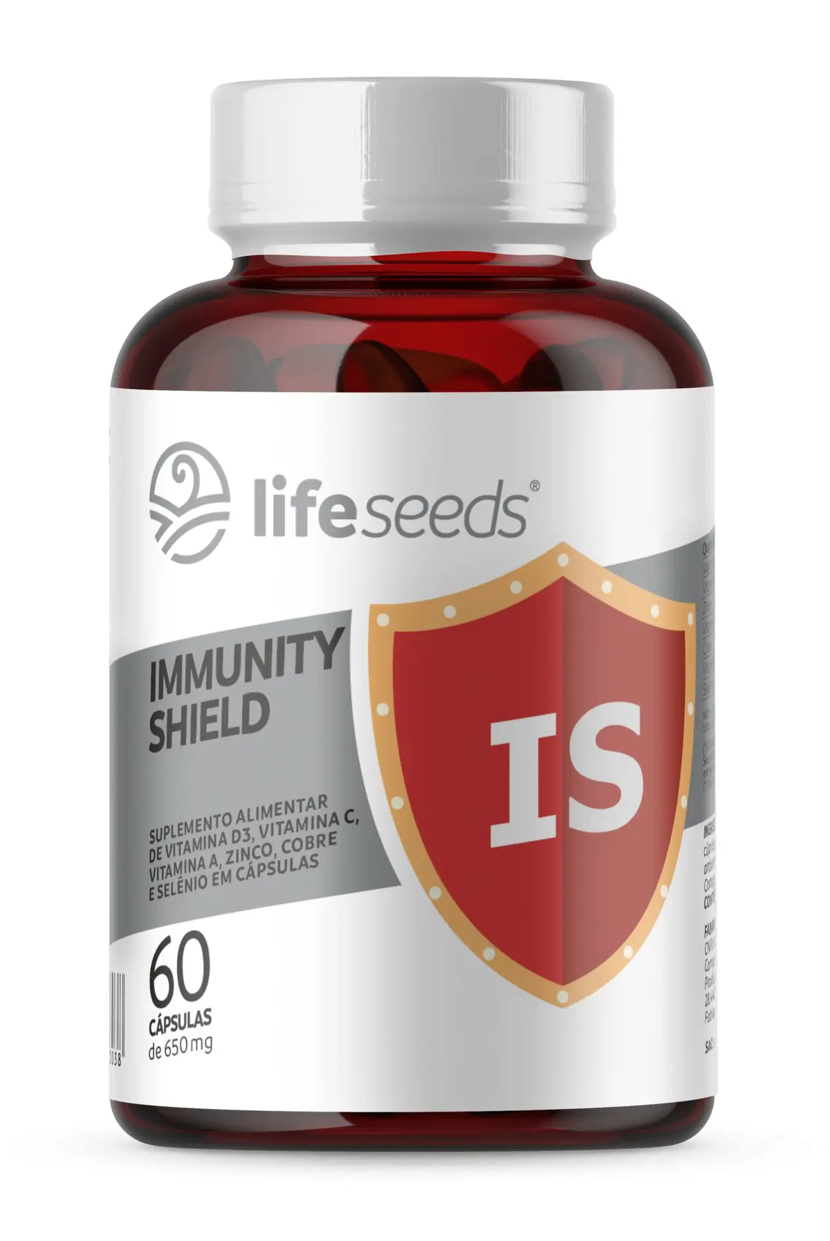 IMMUNITY SHIELD - Multivitamínico Imunidade - Vitamina C (900mg), Zinco (29mg), Vitamina A (2000ui), Cobre (900mcg), Vitamina D3 (2.000ui) e Selênio (34mcg) - 60 Cápsulas