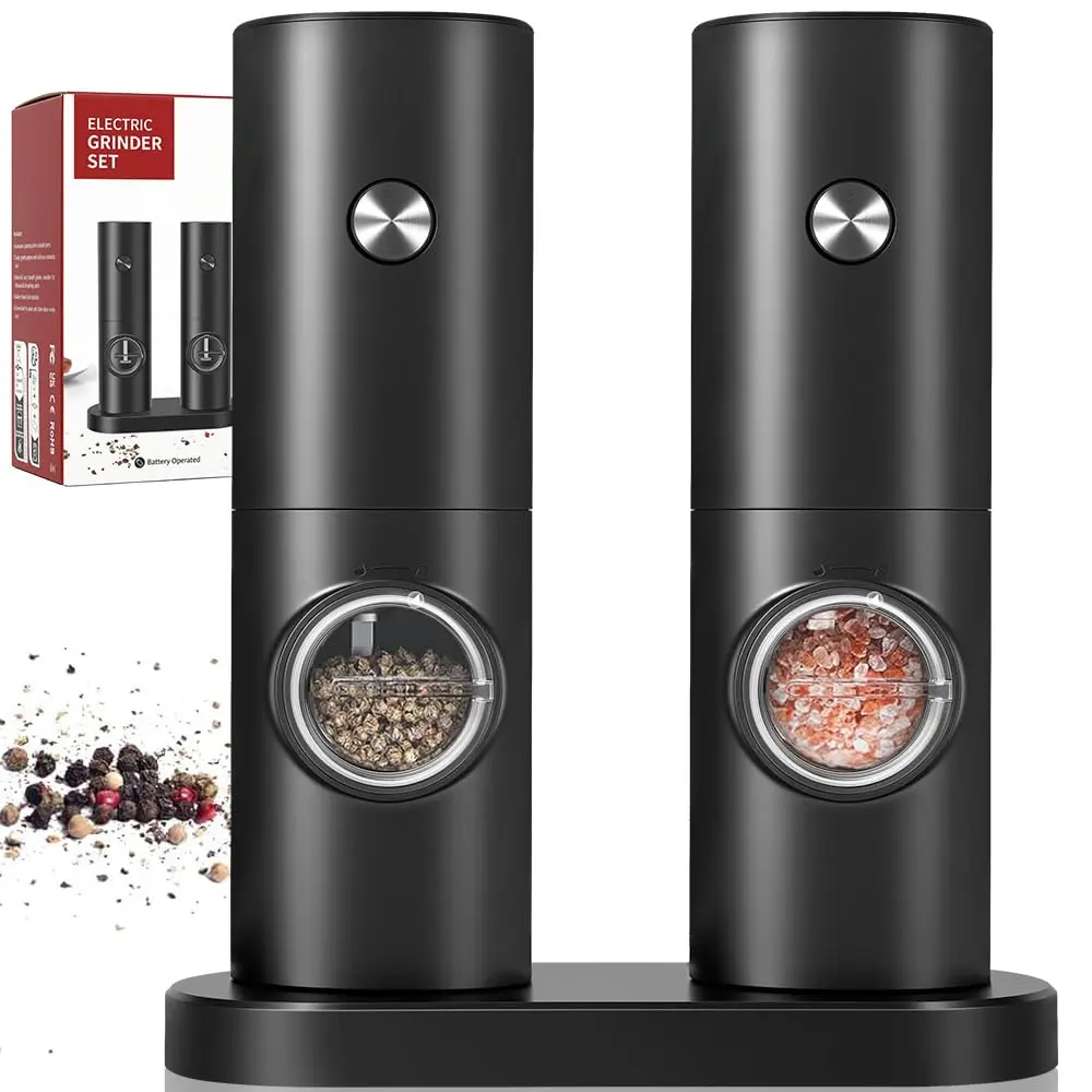 Kit 2 Moedores, Moedor de Pimenta, com Recipiente de 70 ml Luz Led, Moedor Pimenta, Moedor de Pimenta Eletrico, Moedor de Pimenta E Sal, Moedor de Sal Grosso, Pilhas Não Incluídas, Requer 4 Pilhas AAA - 1