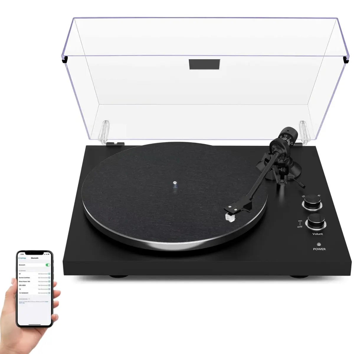 VEDO Toca-Discos, com BT 5.4, Toca-Discos De 2 Velocidades (33/45RPM), Saída RCA,Madeira e Adaptador 12V Incluso, CD, Toca-Fitas, RáDio Fm, Streaming Sem Fio, Presente Colecionável Perfeito, 110V/220V
