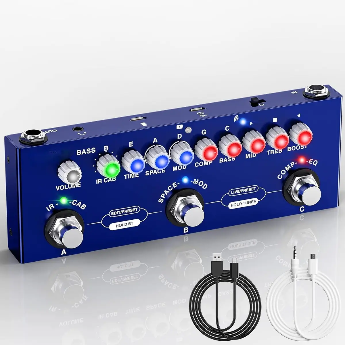 KINGSTER M-VAVE Cuvave cube baby Baixo/Bass pedaleira,com modelos de 9 AMP de carregamento 8 entradas IR CAB, Overdrive de distorção Reverb de retardo/delay Suporte Bluetooth Para mesa de som/digital