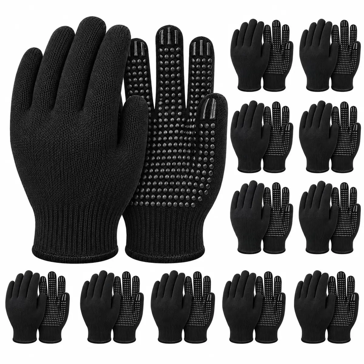 Kit 12 Pares Luva Preta Pigmentada PVC para Trabalho e Jardinagem | Malha preta com pigmentos em PVC para mais aderência, punho elástico e uso em jardinagem, oficina e manutenção.