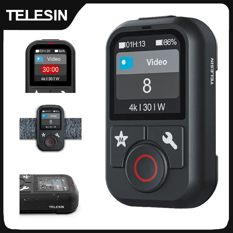 Telesin controle remoto bluetooth à prova d'água para gopro hero 13 12 11 10 9 8 max com alça de pulso para acessórios de câmera de ação