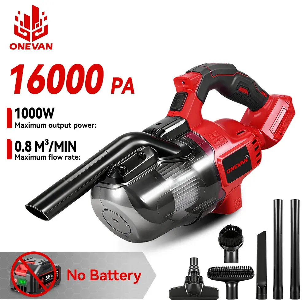 Onevan 16000pa aspirador de pó elétrico sem fio portátil multifuncional limpeza piso ferramentas elétricas para makita 18v bateria pino - 1