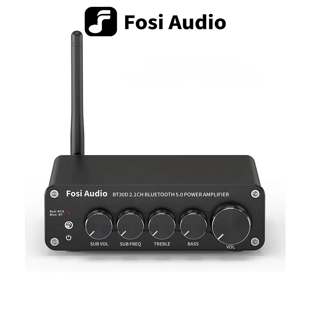 Novo Amplificador de Potência de Áudio Bluetooth Fosi Audio BT30D 2.1 Canais com Controle de Graves e Agudos, Subwoofer de Áudio 100W + 50W X2 - 1