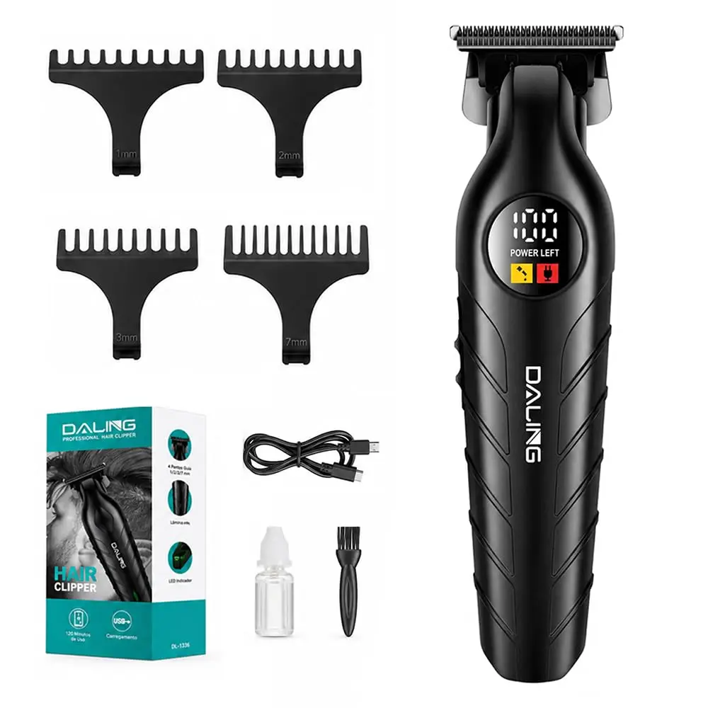 Máquina de Cortar Cabelo e Aparador de Barba Sem Fio USB-C com Visor Digital Preto DL-1777