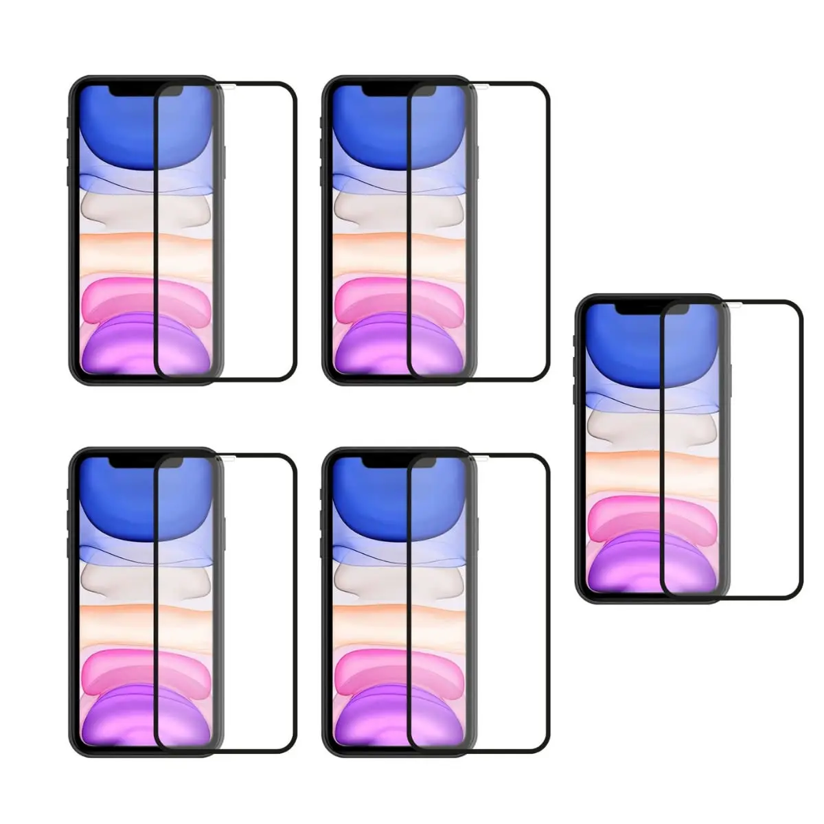 Kit 5 Película De Vidro 3D Tela Toda Para iPhone (iPhone 11 / XR)