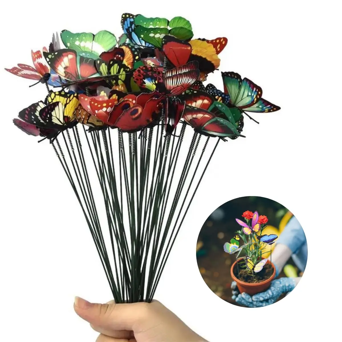 Borboletas Decorativas 3d Com Haste Enfeite Jardim Vaso Mini (Colorido)