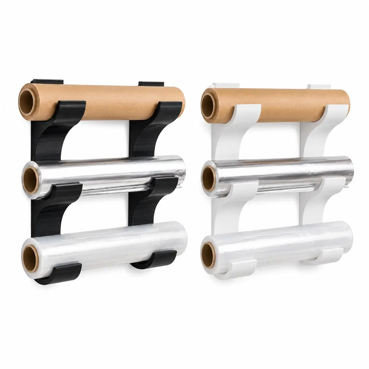 Suporte de Parede Multi-Rolos para Papel Alumínio Filme Plástico Cozinha(B) | Organize até 3 rolos na vertical e libere espaço na bancada. Perfeito para papel, alumínio e filme plástico. Preto ou branco. - 1