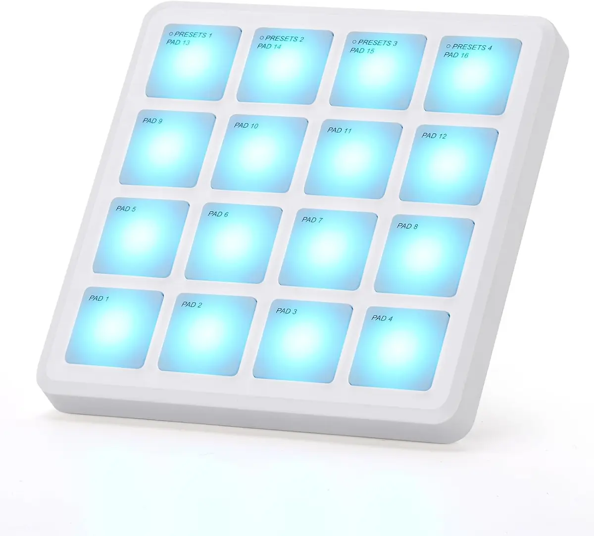 M-VAVE VEDO Pads controladores MIDI sem fio, 4,1 * 4,1 polegadas, 0,28 LBS, controlador MIDI USB portátil Bluetooth com 16 pads de bateria MPC, repetição de notas, botões nível recarregável