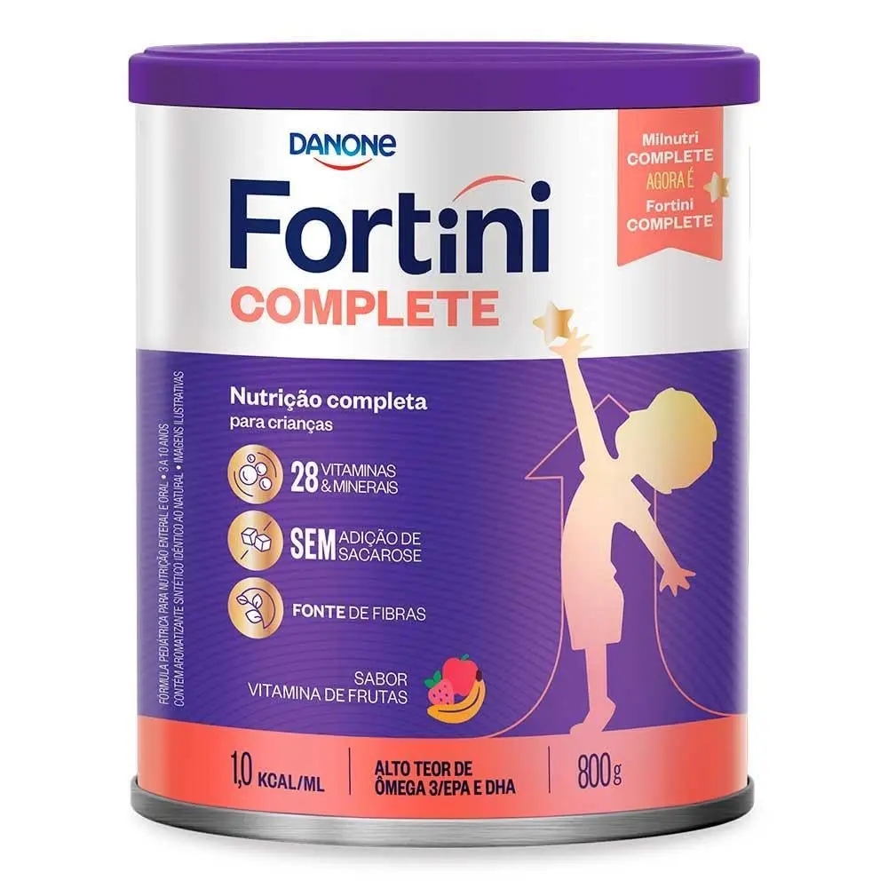 Suplemento Infantil Danone Nutricia Fortini Complete, 800g | Sabor Vitamina de Frutas, Sem Adição de Sacarose, Fonte de Fibras - 1