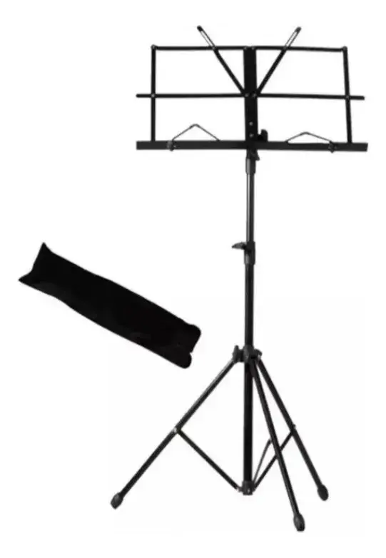 Estante Musical Dobrável Preto Com Bolsa Ajustável E Antiderrapante - 1