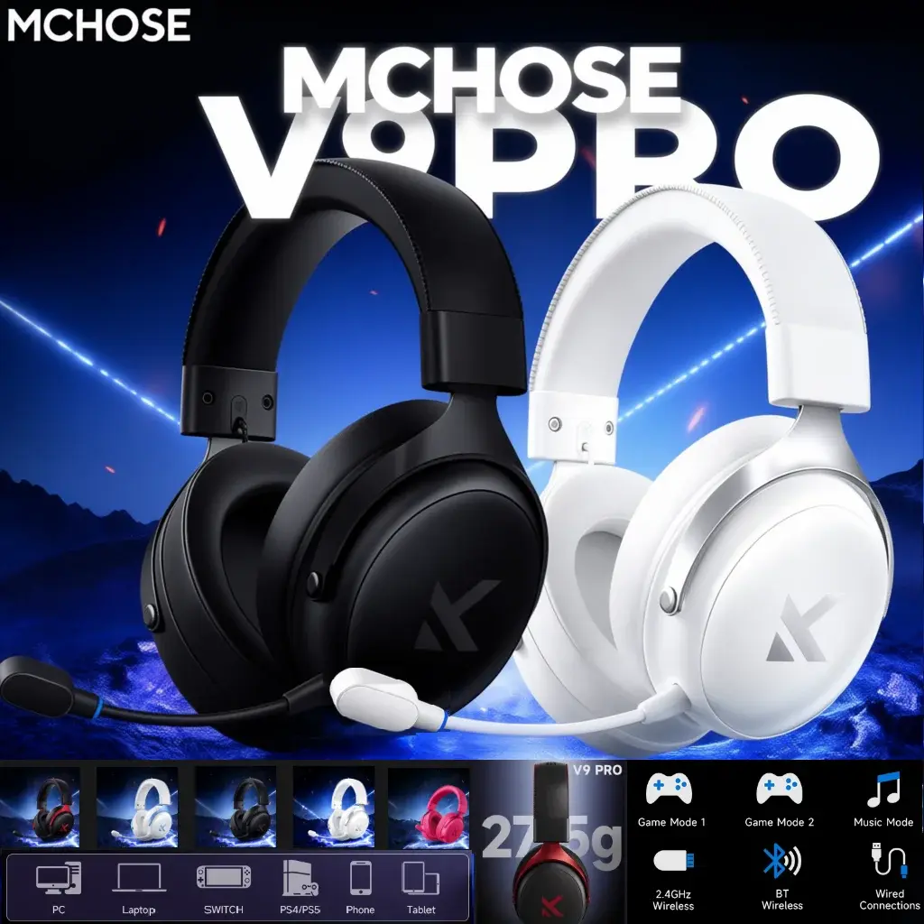 Fone de Ouvido Gamer MCHOSE V9 Pro Sem Fio com Som Surround 7.1, Três Modos, Baixa Latência e Microfone com Cancelamento de Ruído para PS5, PC e SWITCH - 1