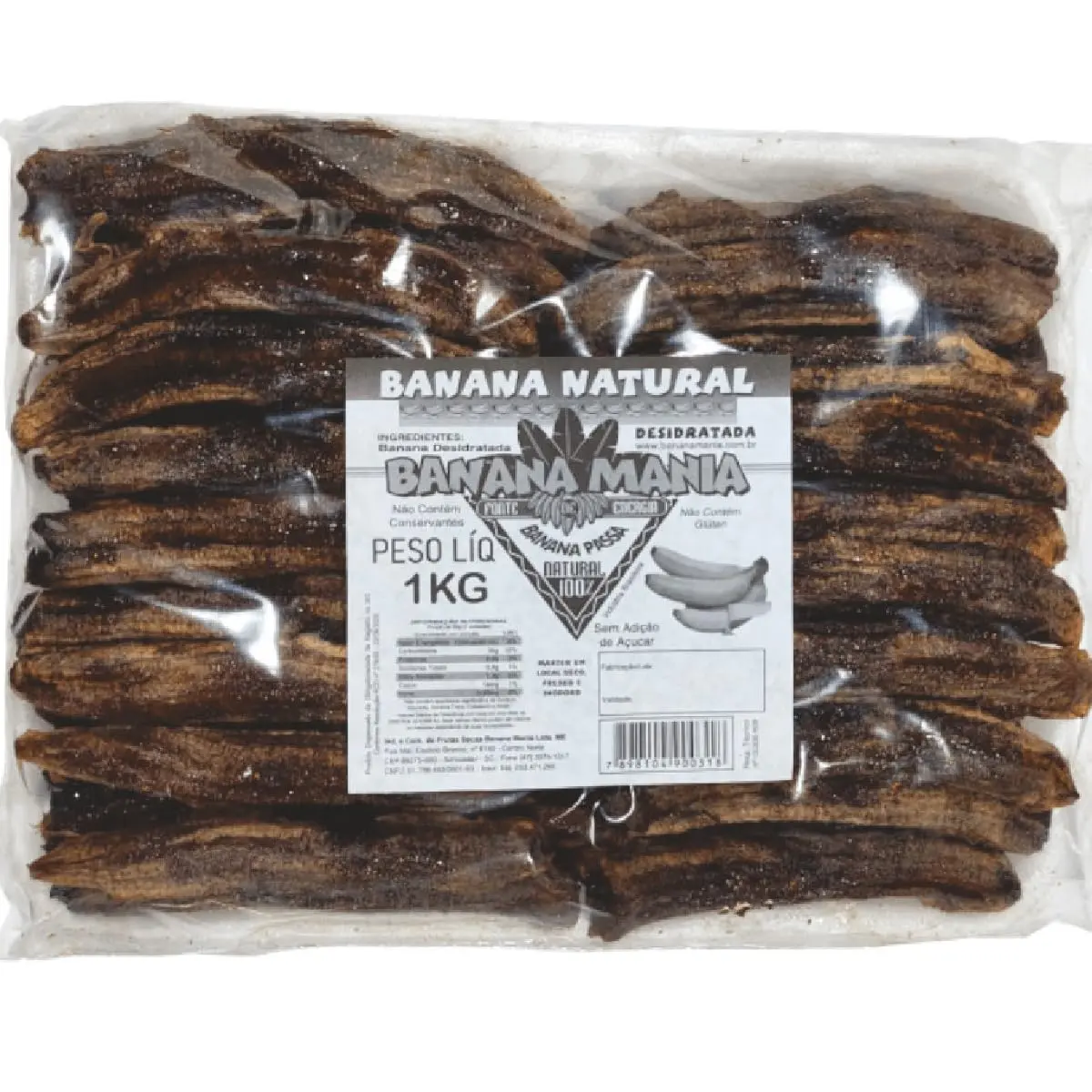 Banana Passa 1Kg Natural Desidratada Seca Sem Açúcar Sem Glúten Sem Conservantes (Pacote Único)