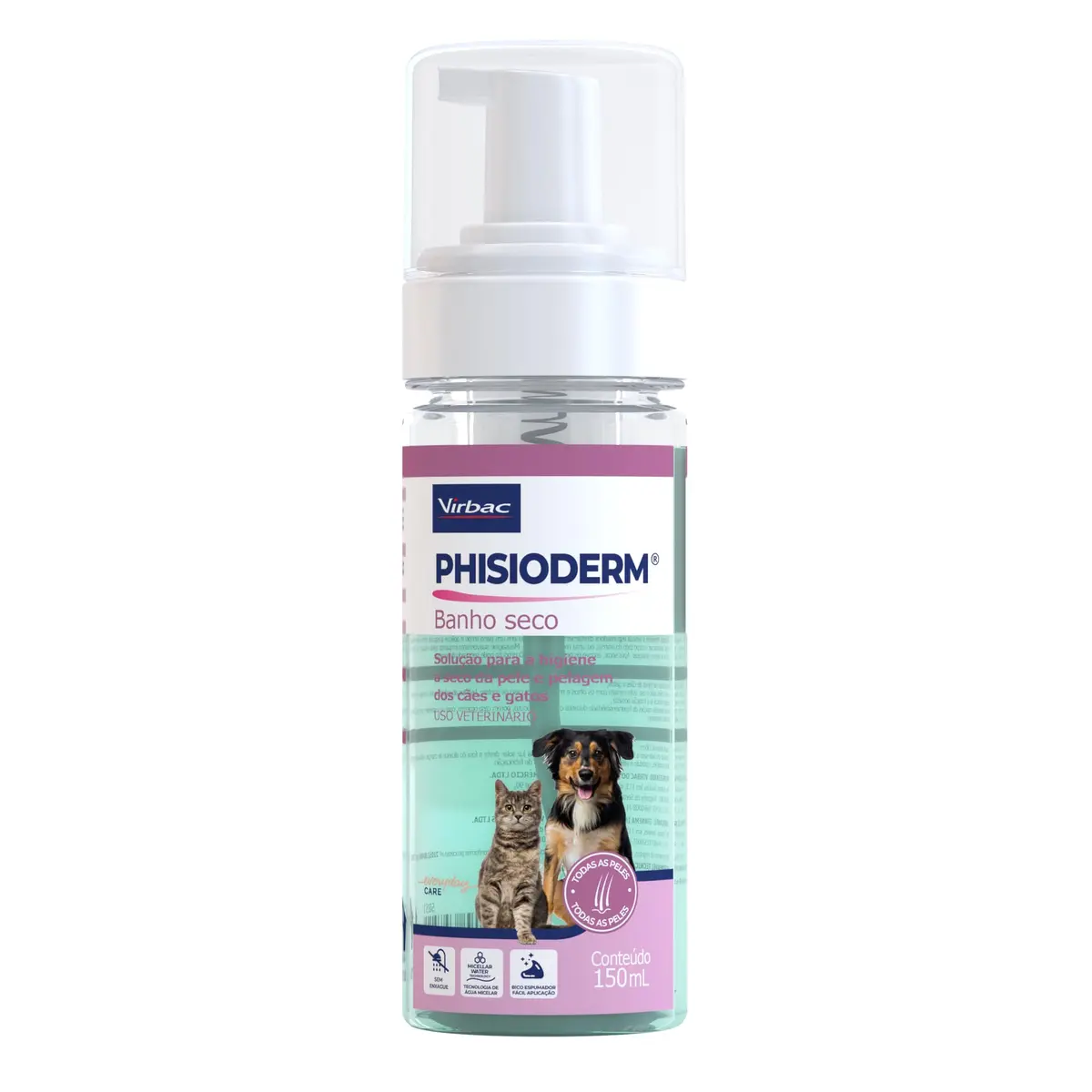 Virbac Phisioderm Banho Seco para Cães e Gatos 150 mL | Limpeza Regular; Banho