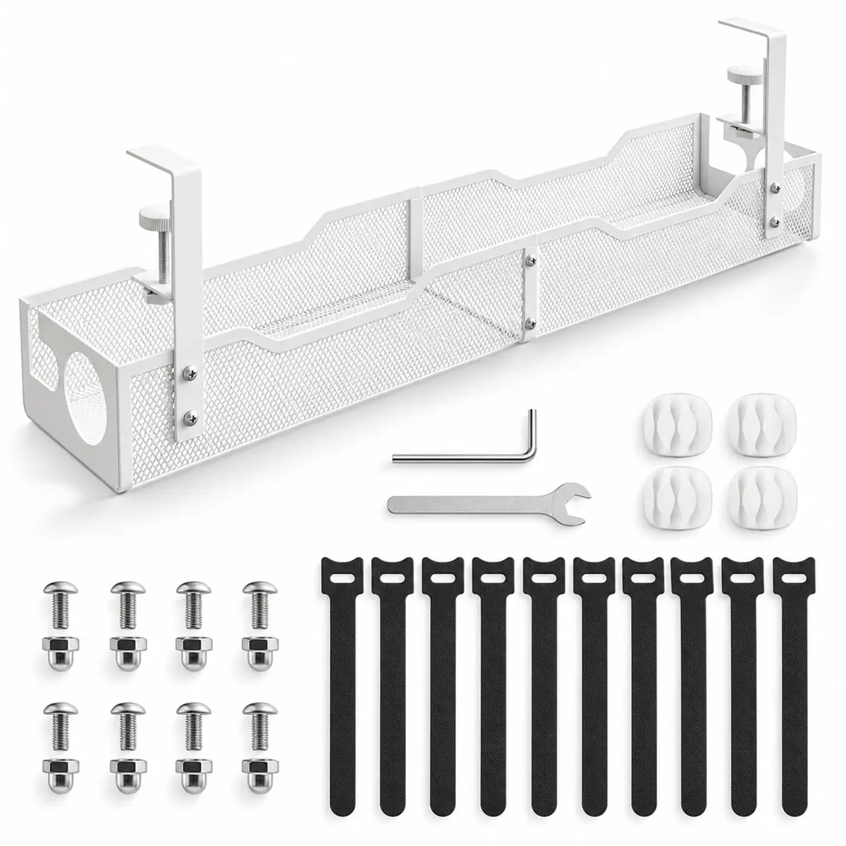 Organizador de Cabos para Mesa com Grampo Metálico Sem Furo 64x11x6cm para Escritório e Casa Organizador de Fios Metálico Branco