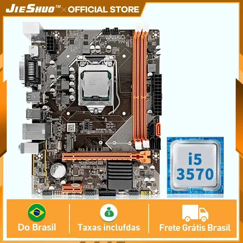Placa-Mãe JIESHUO B75 Micro-ATX LGA1155 + Processador Intel Core i5-3570, 2xDDR3 DIMM, VGA/DVI/HDMI, M.2, Gigabit Ethernet - 1