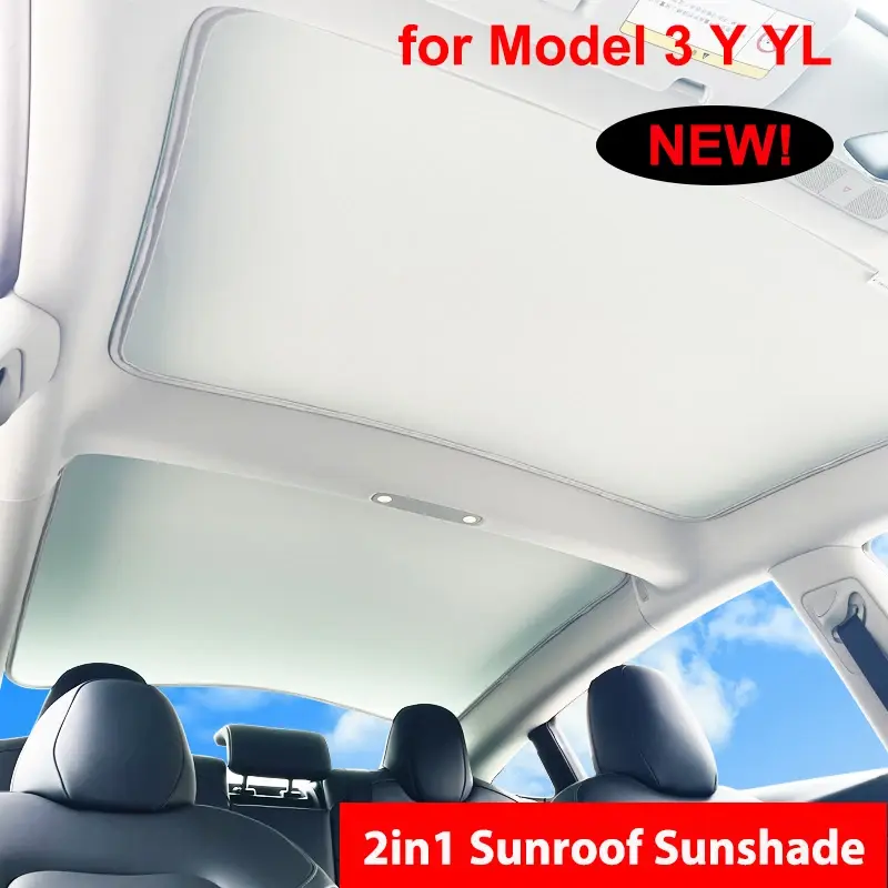 Protetor Solar para Tesla Model Y YL Juniper e Standard Model 3 Highland 2025-2020 2026 - Lançamento! Teto Solar Dianteiro e Traseiro em Tecido Gelo com Fivela - 1
