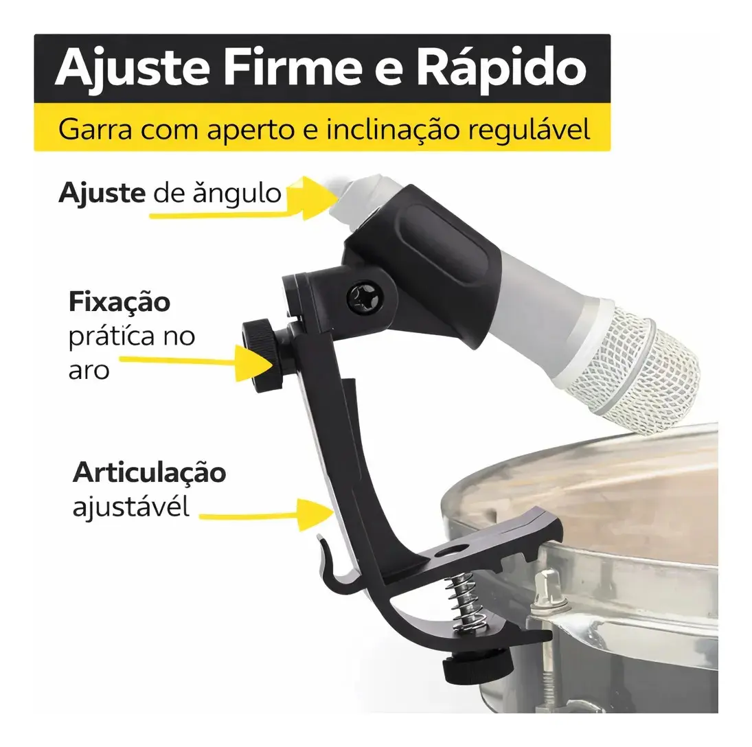 Par de Suportes Clamp para Microfone Dc Music, com Ângulo Ajustável, para Bateria e Percussão thumbnail 5