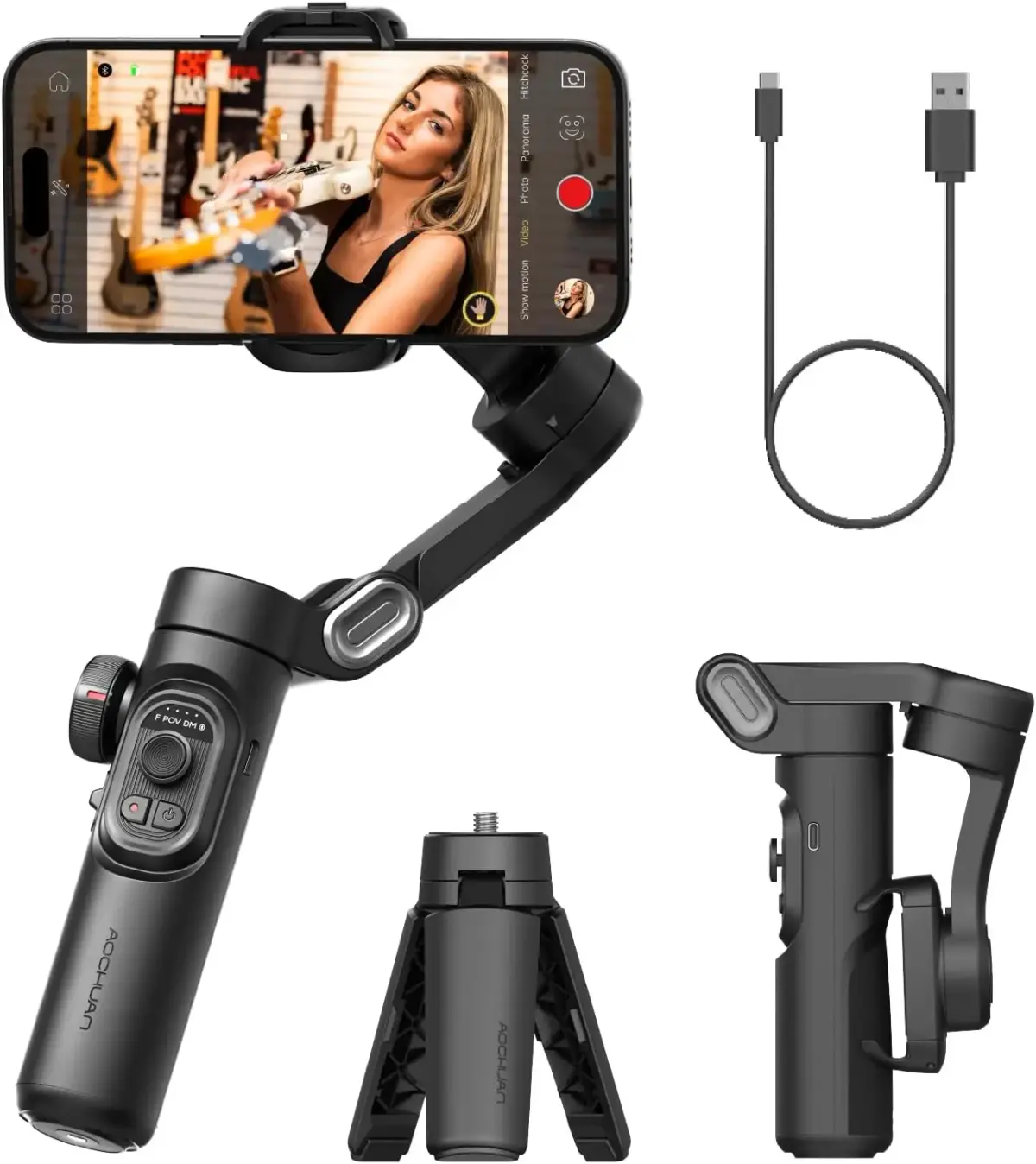 Estabilizador Gimbal Portátil de 3 Eixos AOCHUAN SmartXE para Smartphone, iPhone e Android com Rastreamento Facial por IA para Vlog - 1