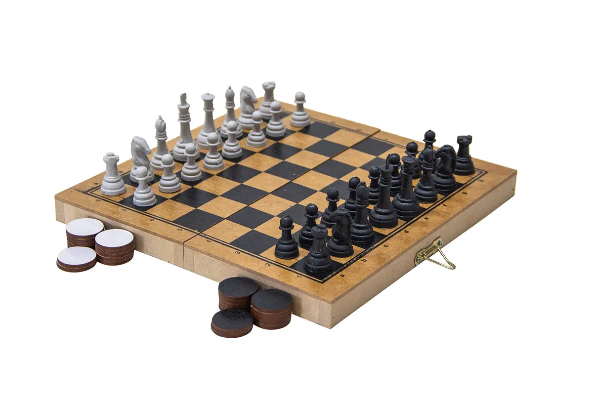 Carlu Brinquedos - Xadrez e Damas Colegial Jogo de Tabuleiro, 4+ Anos, 32 Peças, Multicolorido, 1176