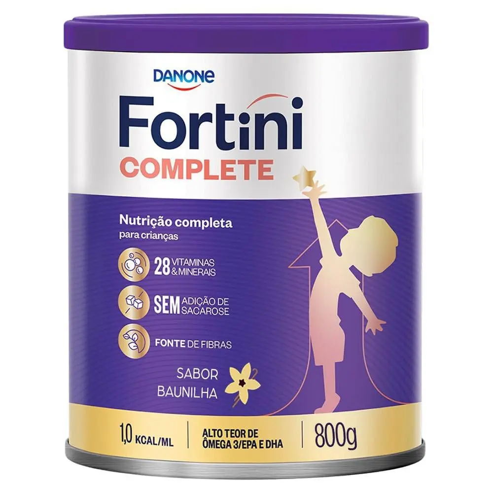 Fortini Complete Baunilha, Suplemento Infantil, 28 Vitaminas e Minerais, Fonte de Fibras e Ômega 3, 800g - 1
