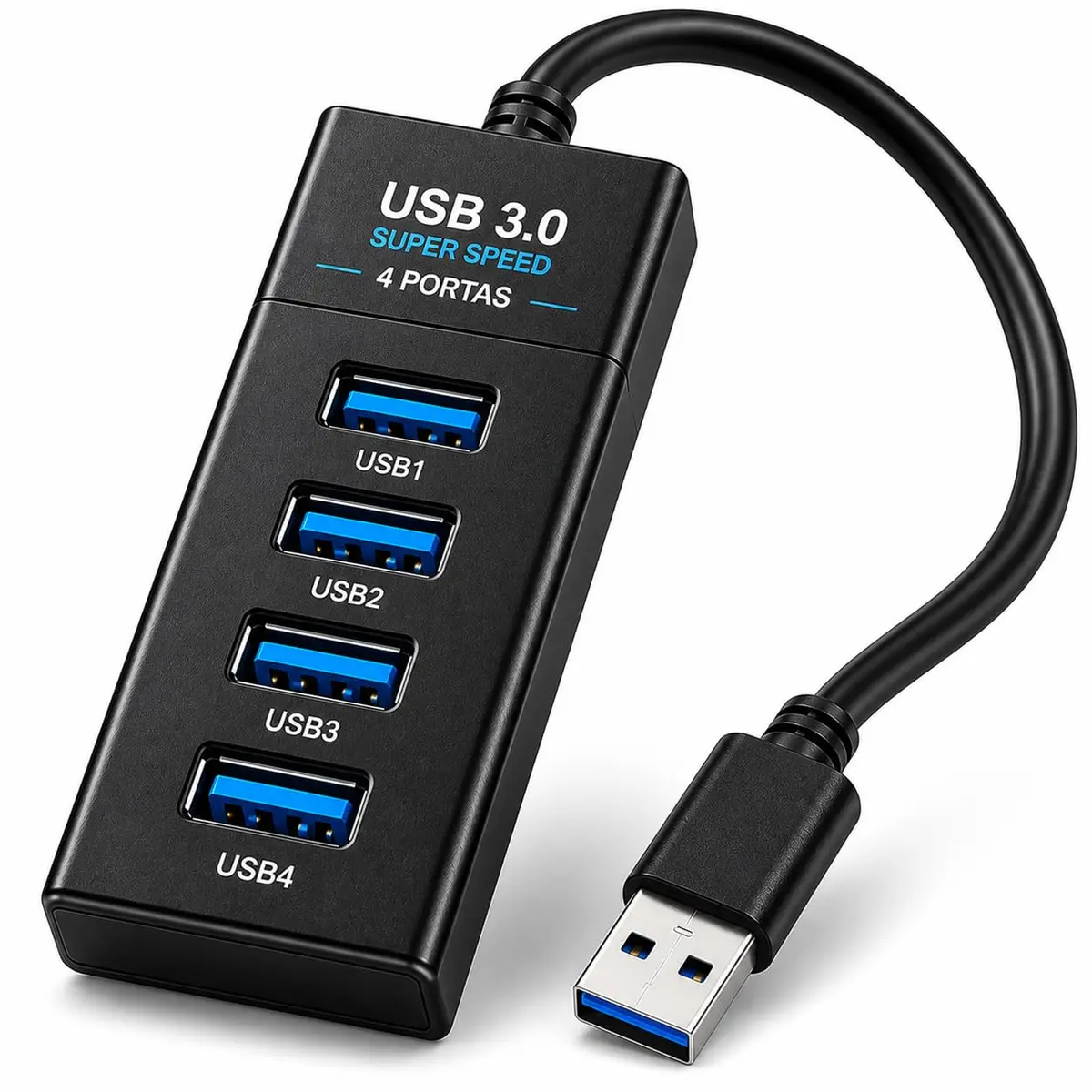 Hub USB 3.0 com 4 Portas – Alta Velocidade 5Gbps, LED Indicador, Plug & Play – Exp. de Portas para PC, Notebook, Mac, Windows, TV e Consoles