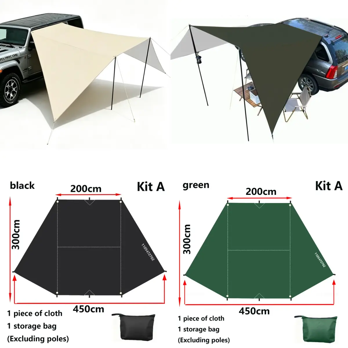 Tenda Externa, Cobertura de Caçamba de SUV em Formato de Morcego, Tenda Lateral para Carro, Revestimento Prateado, Tenda UV para Camping, Tenda Privativa para Camping