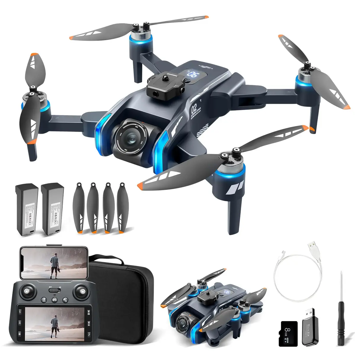 XT808 GPS Drone Com Camera, Drone Profissional 4K HD Câmeras, FPV Motores Brushless, Controle Remoto com HD Tela, Quadricóptero Bolsa De Transporte GN-507