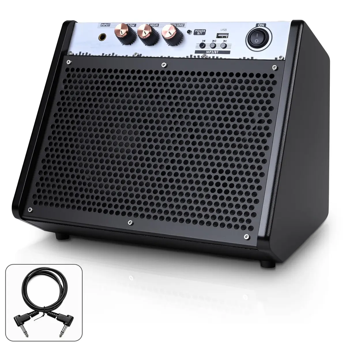 VEDO Amplificador/Alto-falante de Monitoramento Pessoal Bluetooth de 30W para Baterias Eletrônicas e Teclados com Porta USB Inclui cabo com redução de ruído para baterias eletrônicas; gabinete