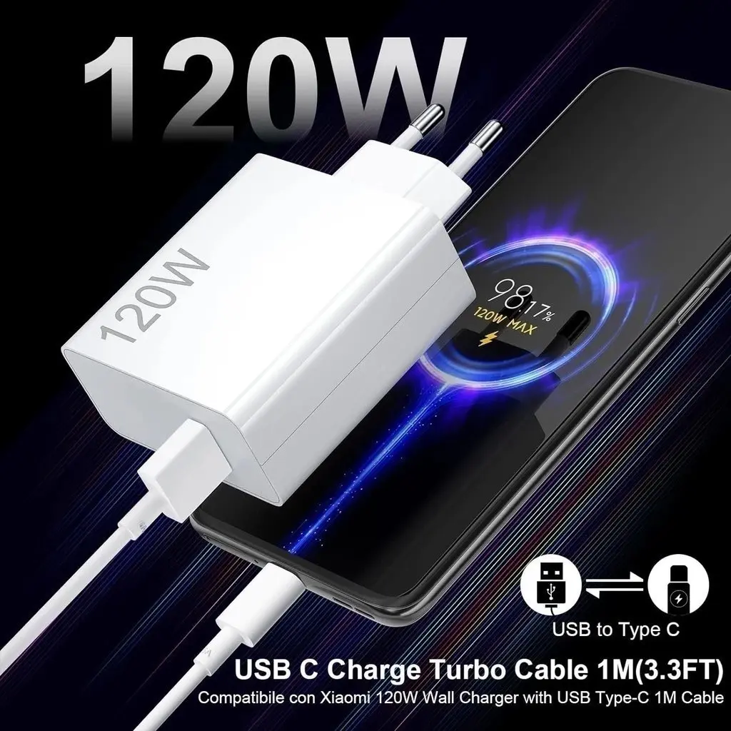 Carregador Turbo 120w Fonte Usb Carregador + cabo Ultra Rápido 120w Usb C Turbo - 1