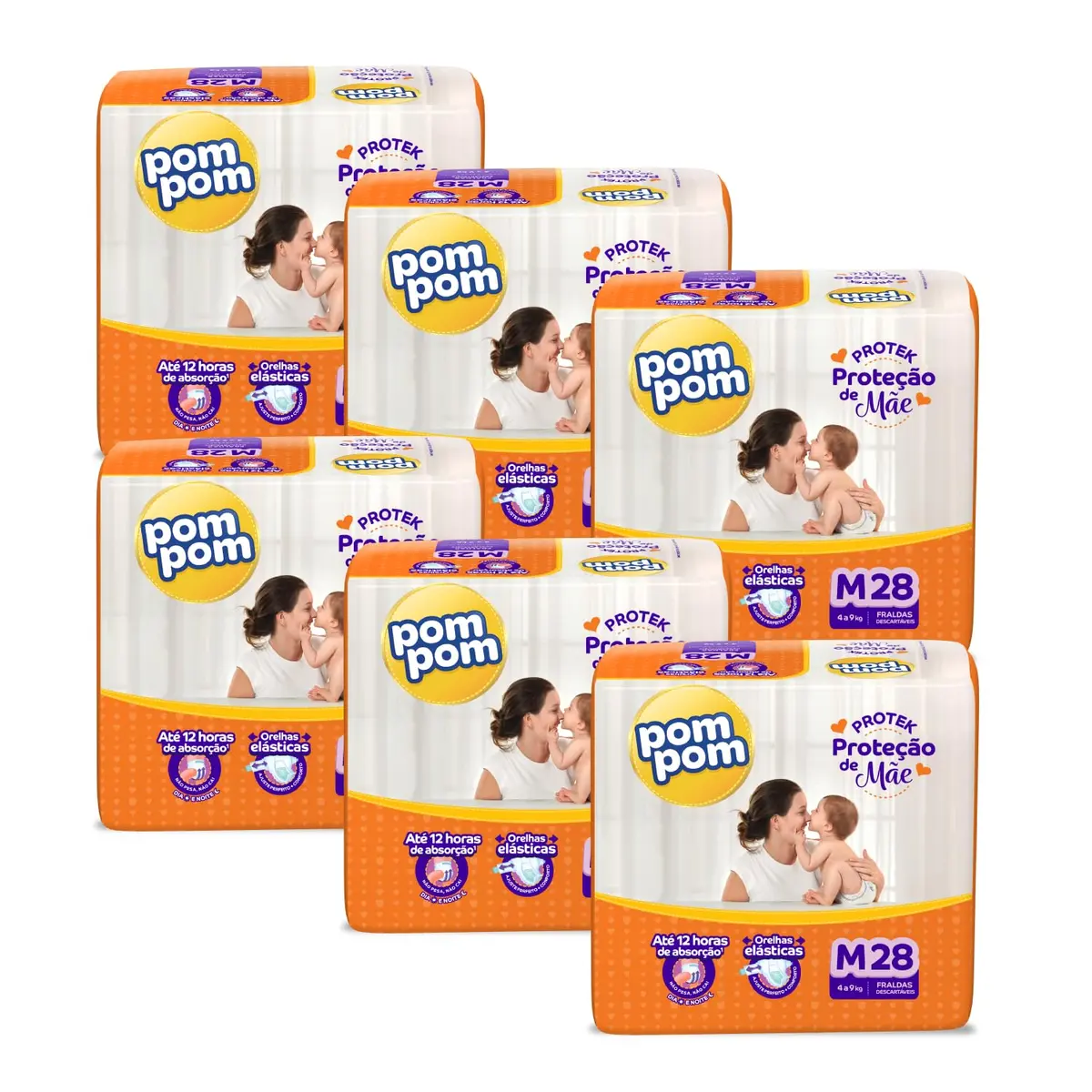 Fralda Pom Pom Protek Proteção de Mãe Jumbo M 168 Unidades