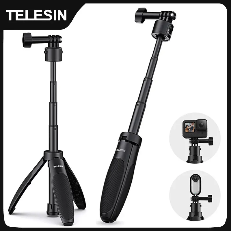 Telesin mini tripé de vara de selfie de liberação rápida portátil comprimento ajustável para gopro insta360 dji osmo câmera de ação