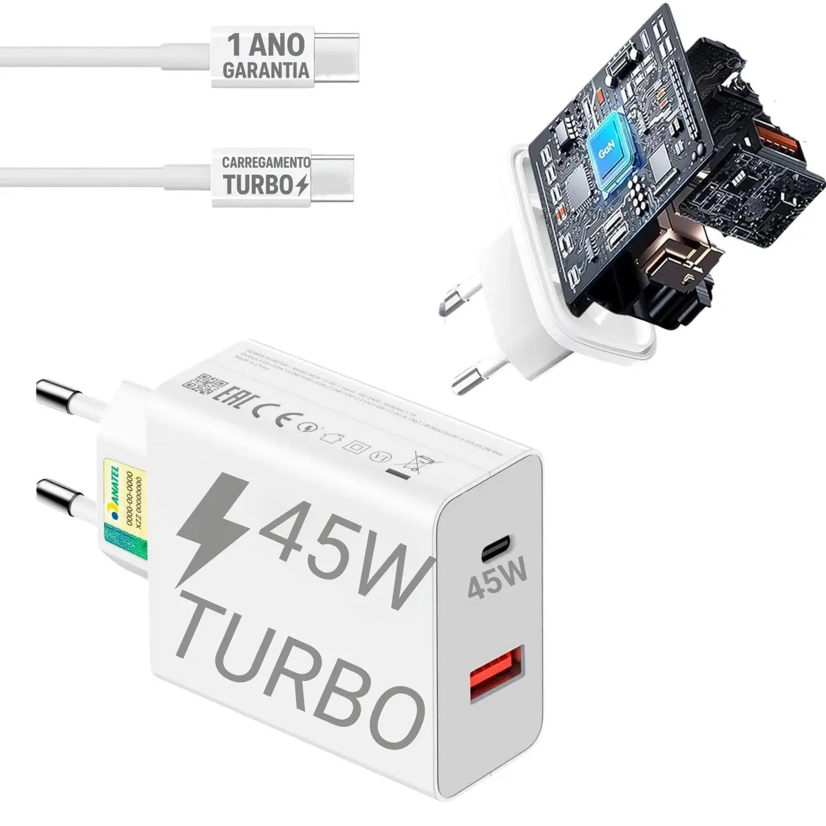 Carregador Tipo C Turbo Power USB-C 45W Compatível Xiaomi Redmi Note 15 Pro 14 13 14 Poco X7 Pro X6 X5 Xiaomi M7 Pro M6 M5 M4 M3 Poco F7 Pro F6 F5 Carregamento Rápido Celular Universal 10CLICK®