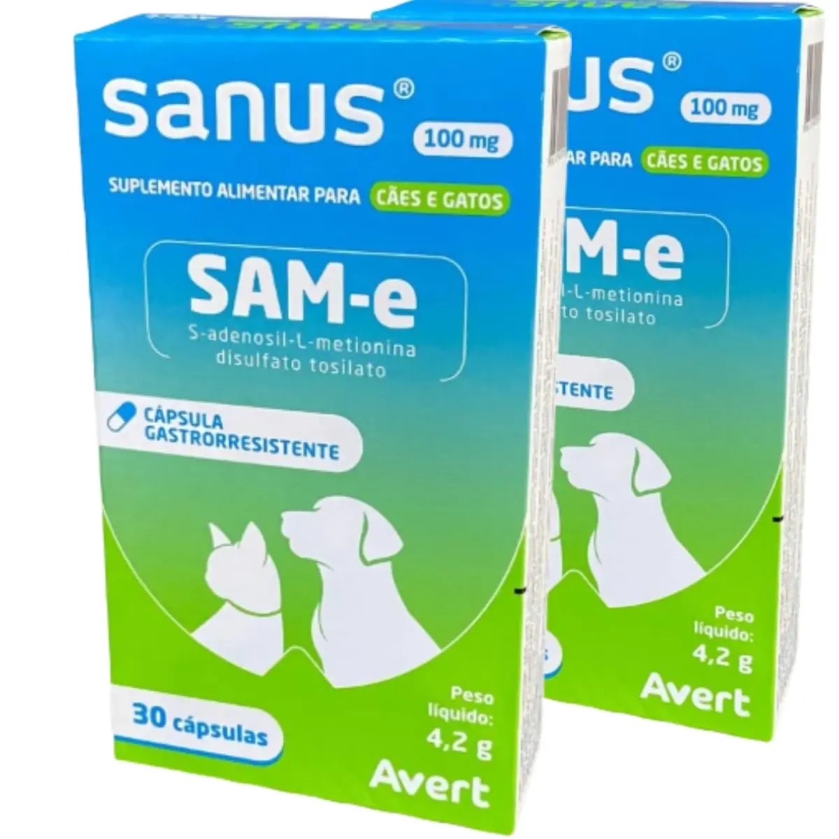 Kit 2 Sanus 100 Mg 30 Cápsulas Cães E Gatos Avert