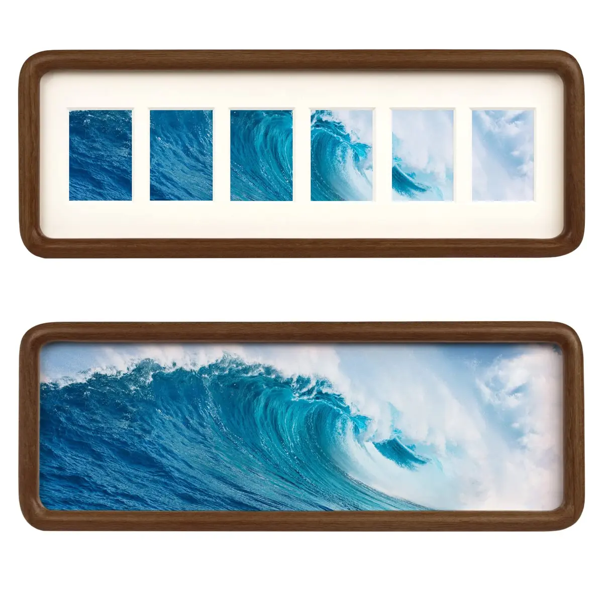 HANS Molduras de colagem de 10 x 30 cm, tapete único com seis aberturas de 4in x12in e moldura lisa acetinada horizontal ou vertical (6 aberturas)