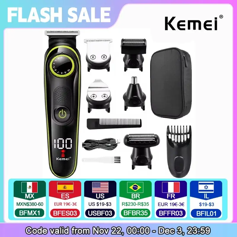 Kemei 696 máquina de cortar cabelo elétrica multifuncional aparador para homens barbeador elétrico para navalha nariz 5 em 1 aparador profissional