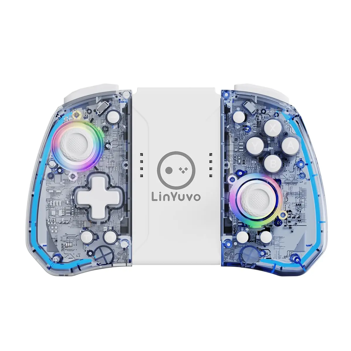 Controle sem Fio para Nintendo Switch Hall Effect Joycon Bluetooth, RGB | Botão HOME, Tecla T TURBO, sensor movimento de 6-eixos,Vibração, Ergonomia, Azul-Transparente